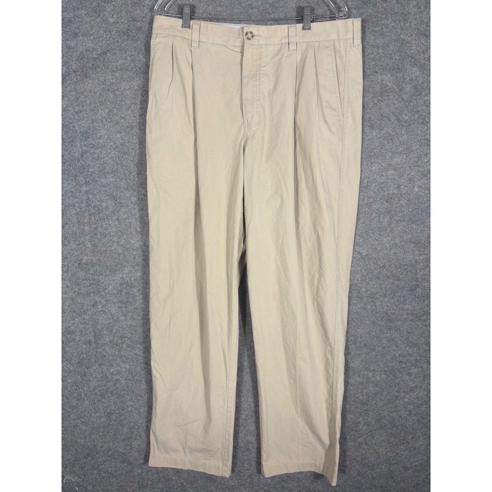 LLBean Classic Fit Pleated Khaki Chinos Mens Size 35 Cotton Pants